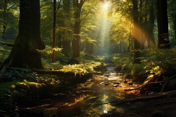 forest with sunlight filtering through trees