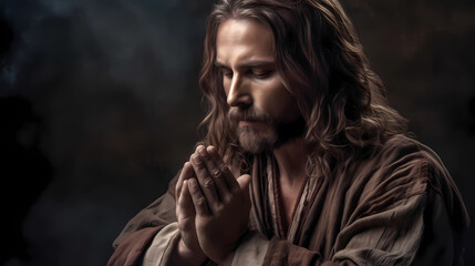 Jesus Christ Praying Shining Light Christianity Religious | Generative AI