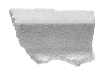 Torn styrofoam packaging, protection material isolated on white, clipping path
