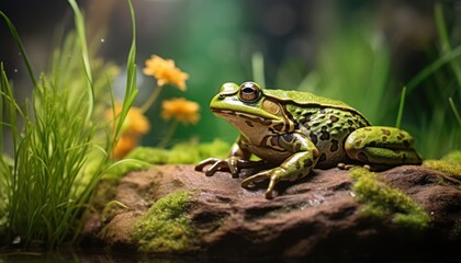 Fototapeta premium Photo of an african bullfrog perched on a rock in a natural setting