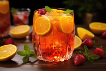 refreshing rum punch in a glass with fruit slices
