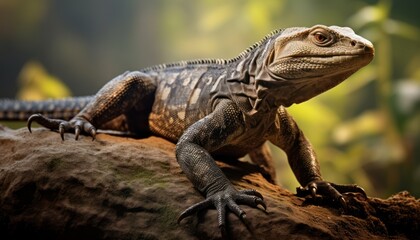 Obraz premium Photo of a nile monitor lizard perched on a rock in its natural habitat