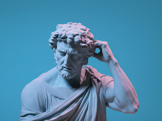 Ancient Greek sculpture of man having troubles - obrazy, fototapety, plakaty