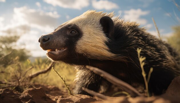 Photo of a small honey badger in a natural habitat