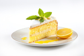 Delicious Slice of Lemon Cake Isolated on a White Background