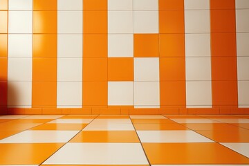 Fond de carreaux de sol et de mur en céramique orange. Motif simple sans couture pour fond de mur d'hôpital, de cantine et de cuisine. IA