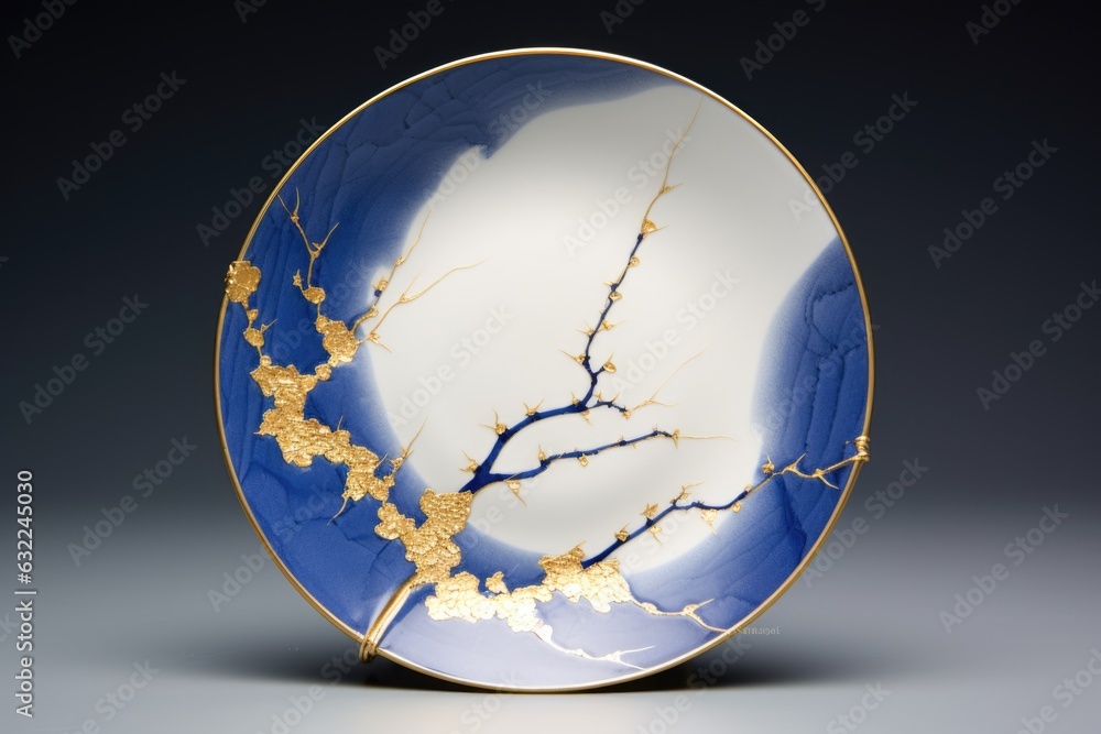 Poster elegant kintsugi-repaired porcelain plate