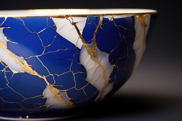 Obraz na płótnie Canvas close-up of kintsugi repaired ceramic bowl