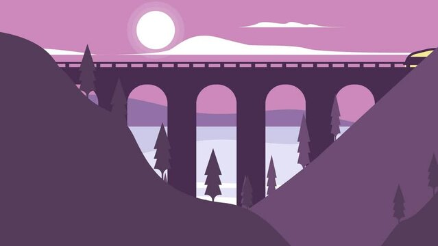 travel train with landscape view animation video in 4k , adventure travel train motion graphic design