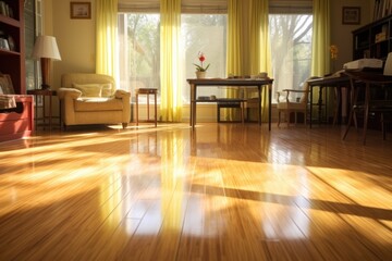 polished bamboo flooring reflecting light in a room