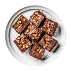 Delicious Plate of Brownies with Walnuts Isolated on a Transparent Background - obrazy, fototapety, plakaty