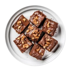 Fototapeten Delicious Plate of Brownies with Walnuts Isolated on a Transparent Background © JJAVA