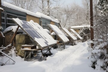 Fototapeta premium solar panels covered in snow during winter