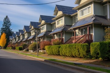 Fototapeta na wymiar row of solar panels in a suburban neighborhood