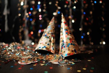 homemade new years eve party hats and confetti