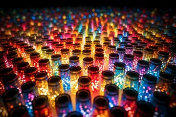 Obraz premium Vibrant LED Light Bottles Display 