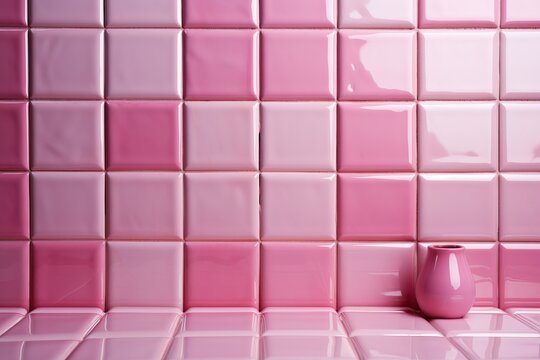 Mur en carreaux roses &agrave; fond en damier texture du sol de la salle de bain. Mosa&iuml;que de carreaux de sol et de mur en c&eacute;ramique dans une salle de bain