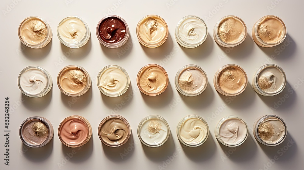 Poster a collection of different types of creams and sauces. generative ai