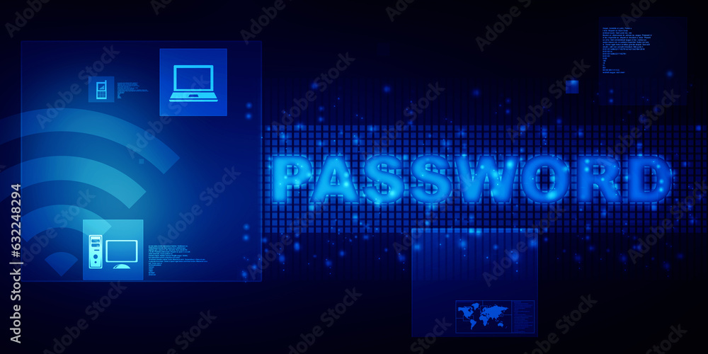 Poster 2d illustration abstract password digital on computer screen