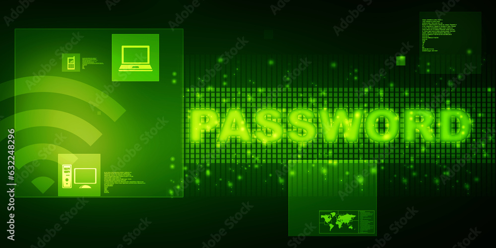 Poster 2d illustration abstract password digital on computer screen