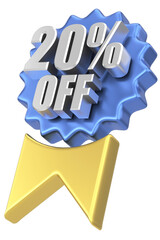 3D twenty percent off. 20% off. Sale badge.