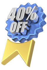 3D forty percent off. 40% off. Sale badge.