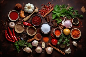 ingredients for sauce arranged in a flat lay style