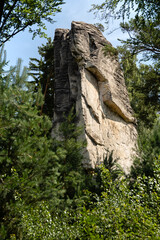 Fototapeta na wymiar Natural sandstone rock formations in Prachov Rocks rock town, Bohemian paradise, Czech Republic
