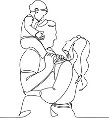 Continuous one line drawing. Happy family father and mother with children