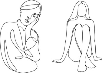 One line drawing face. Abstract woman portrait. Modern minimalism art. - Vector illustration