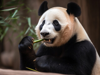 A cuddly panda munching on bamboo