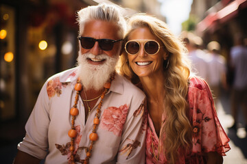 An extravagant joyful elderly couple in the Italian street AI Generative