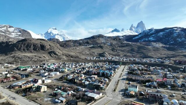 Snowy Mountain At El Chalten In Patagonia Argentina. Nature Landscape. Travel Background. Patagonia Argentina. Downtown Cityscape. Snowy Mountain At El Chalten In Patagonia Argentina.