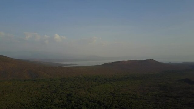 Aerial view of the bridge of god and lake chamo and abaya Arba minch Ethiopia