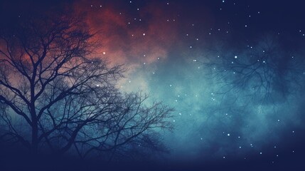 Fototapeta na wymiar Dirty night sky with grungy tree silhouettes