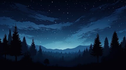 Moon shining above dark forest silhouette serene outdoor night scene
