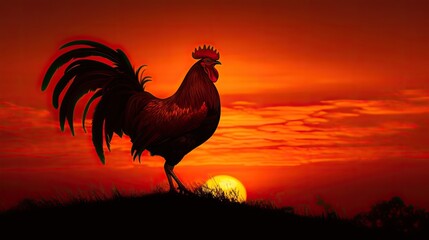 Morning sunrise casts rooster shadow