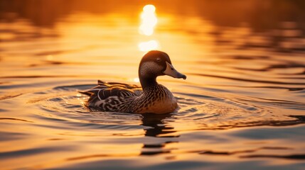 High quality photo of a duck s silhouette in water during sunset