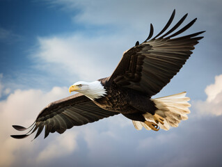 A majestic bald eagle soaring through the sky