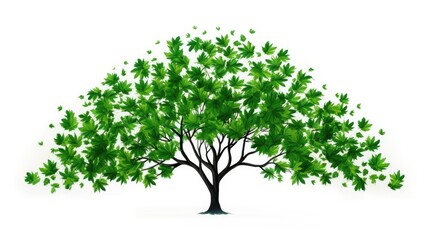 Green leafy tree silhouette on a white background representing nature Flat lay with a creative and aesthetic concept