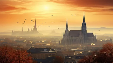 Crédence de cuisine en verre imprimé Vienne Morning view of Vienna s skyline featuring St Stephen s Cathedral Austria