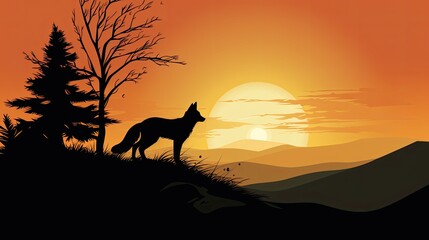 Outline of a fox on a hill at dawn
