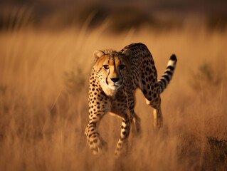 A sleek cheetah sprinting across the plains