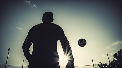 Silhouette of goalkeeper in sport taken from behind - obrazy, fototapety, plakaty
