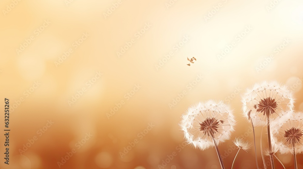 Aufkleber dandelion flowers cast a natural shadow on beige paper creating an abstract and decorative compositi