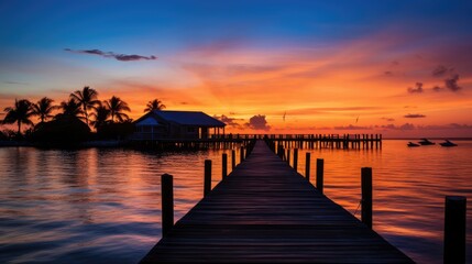 Fototapeta na wymiar Sunrise at a dock in Islamorada Florida Keys