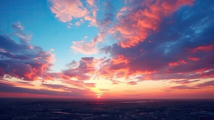 Fototapeta premium City with vibrant dramatic sunset sky