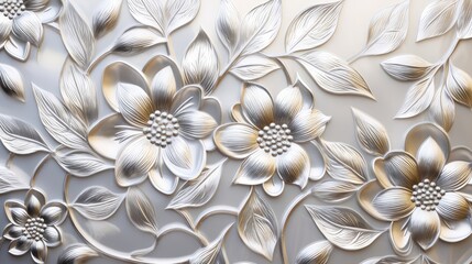 Pattern embossed metal aluminium texture background. Interior wall decoration abstract floral glass embossed flowers pattern. - obrazy, fototapety, plakaty