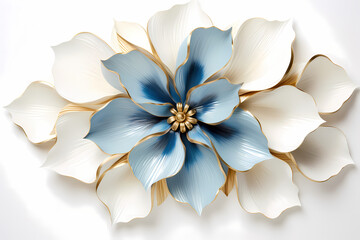 beautiful and elegant blue and white flower on a white canvas. Generative Ai