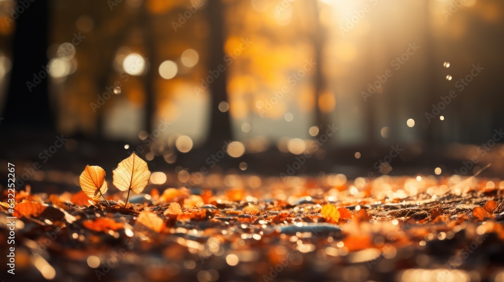 Poster enchanting autumn forest background with bokeh ai generated